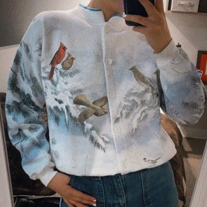 vintage nature button up sweatshirt with birdies!